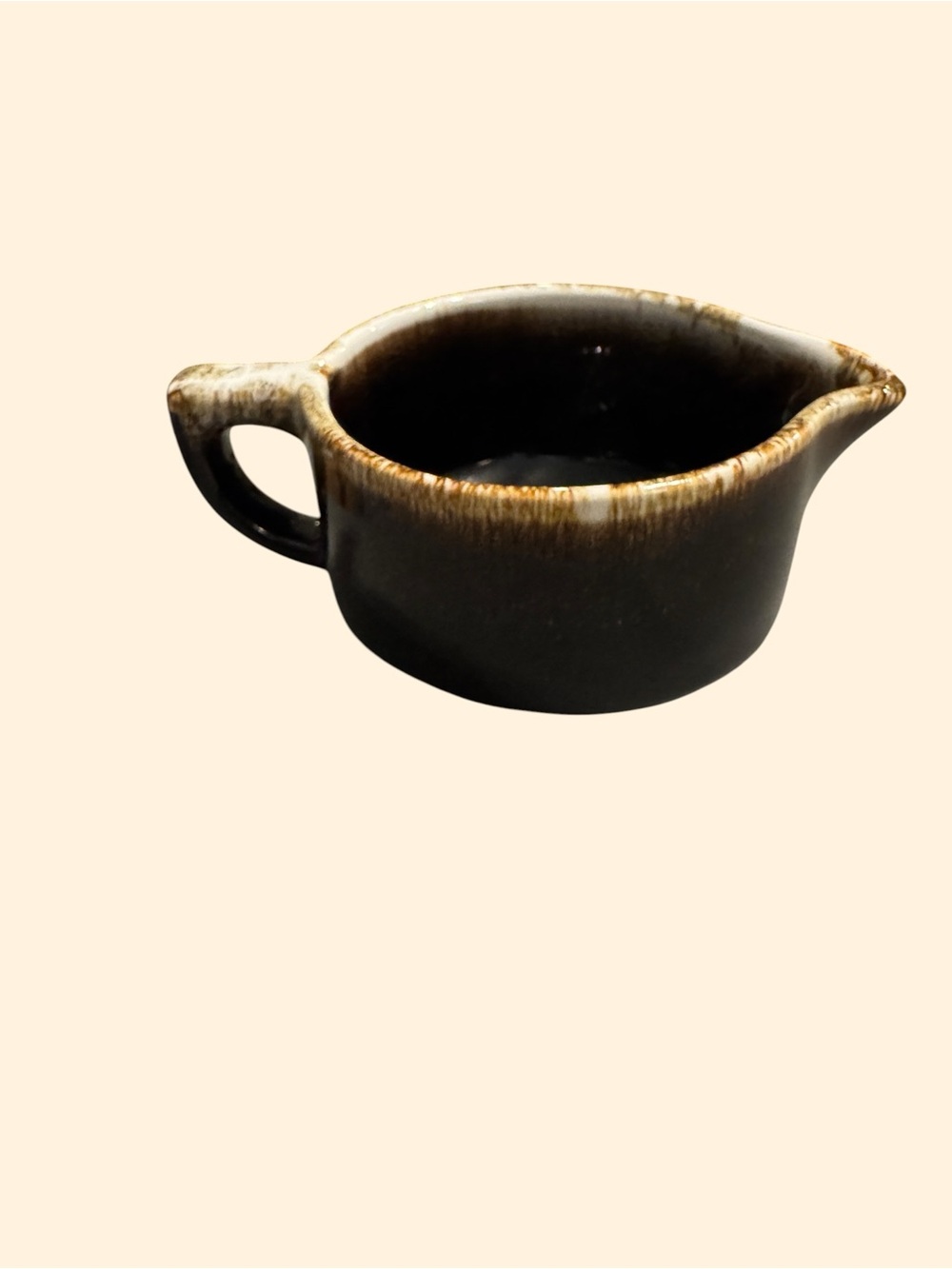 Vintage Brown Drip Glaze Stoneware Creamer Small Pitcher Retro Pottery